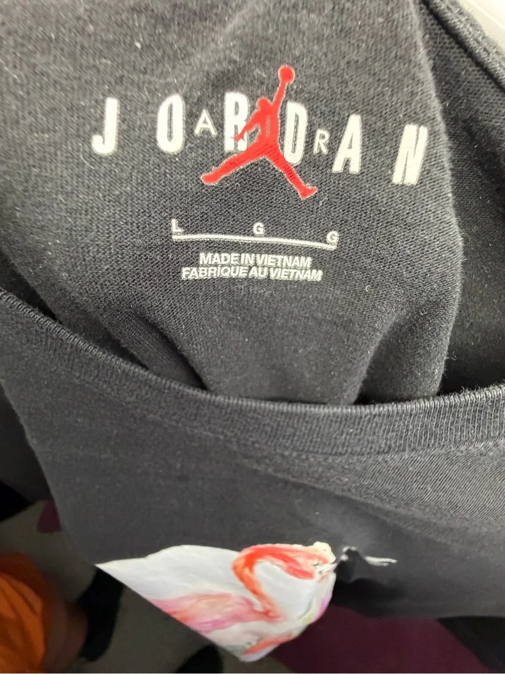 Jordan Black Tee with Red Jumpman and Pink Flamingo Graphic